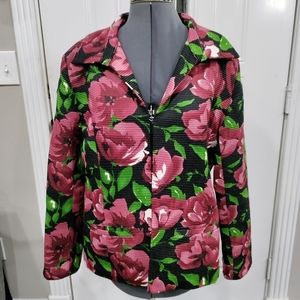 Joni B. Women's textured black blazer with red floral print size Large